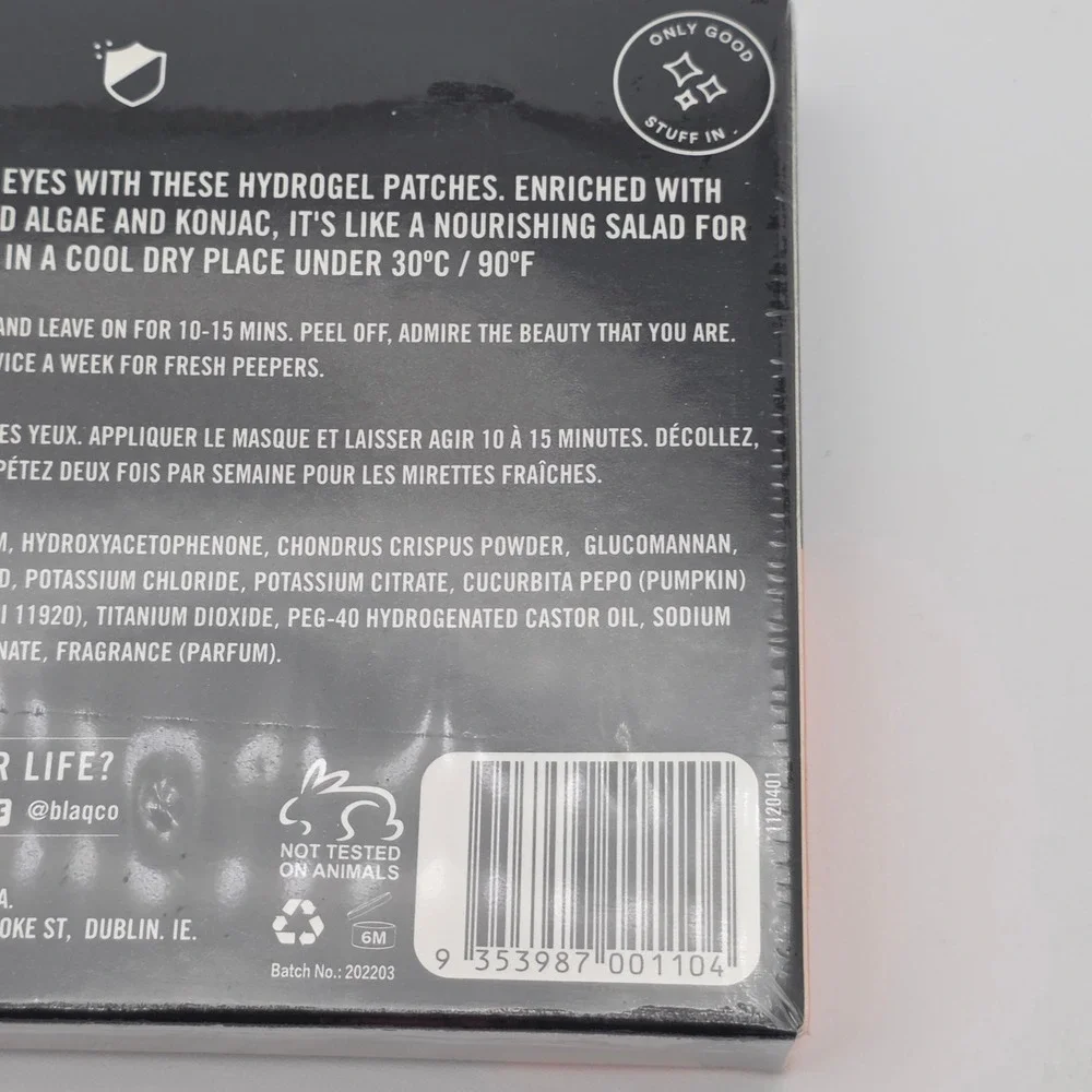 BLAQ Pumpkin Fresh Peepers Eye‎ Masks 5ct Hydrogel Under Eye Patches De-puffing